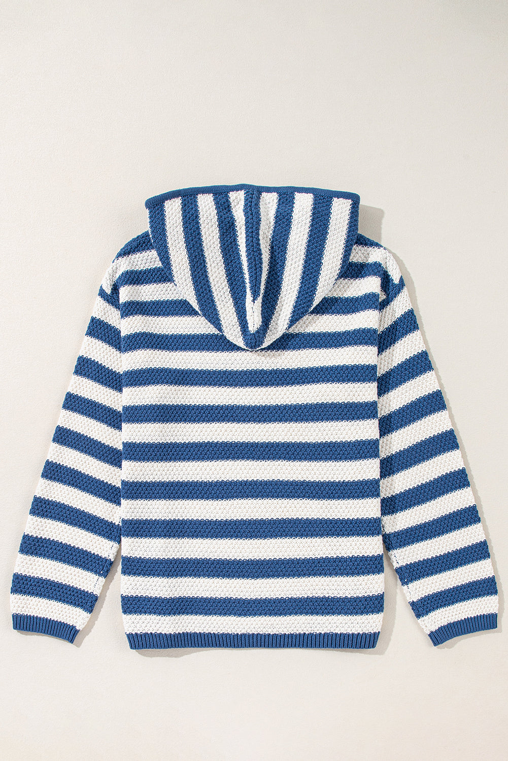 White Stripe V Neck Pocketed Drawstring Hooded Sweater