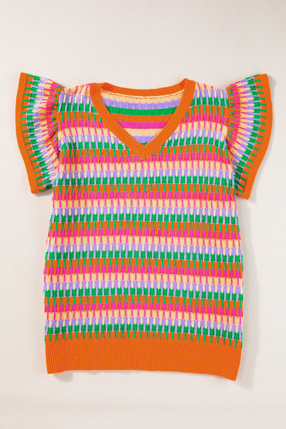 Green Multi Flutter Sleeve Knitted Sweater Top