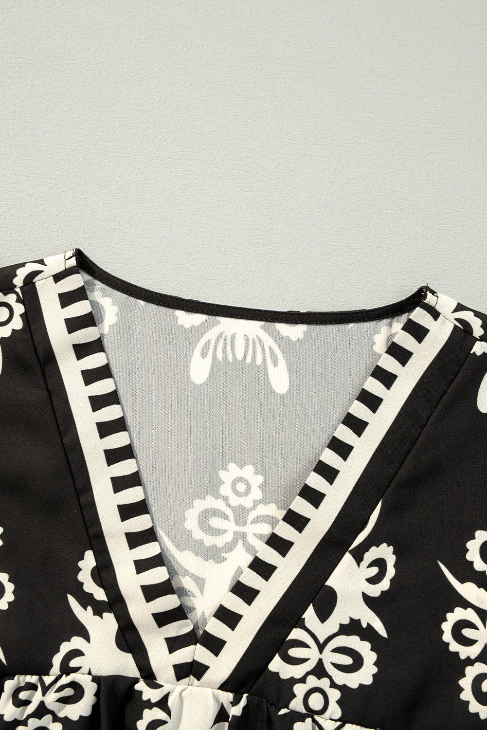 Orange Vintage Geometric Printed 3/4 Sleeve V Neck Blouse