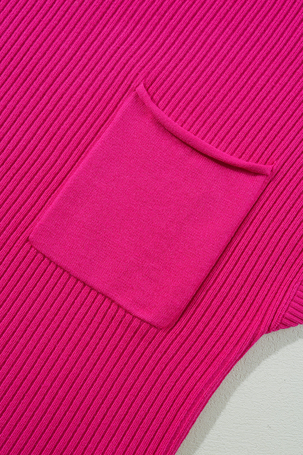 Beau Blue Patch Pocket Ribbed Knit Short Sleeve Sweater