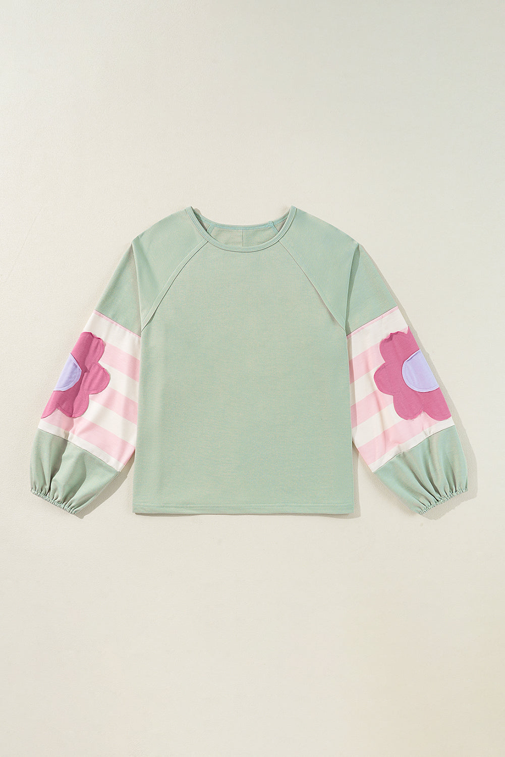Sail Blue Flower Patchwork Raglan Sleeve Exposed Seam Oversized Top