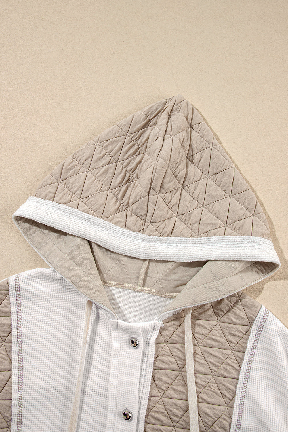 Light Blue Quilted Textured Patchwork Loose Fit Hooded Jacket