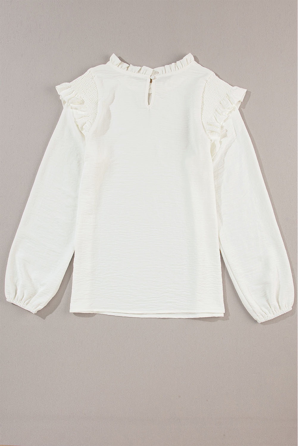 Black Frilled Neck Ruffled Trim Bubble Sleeve Blouse