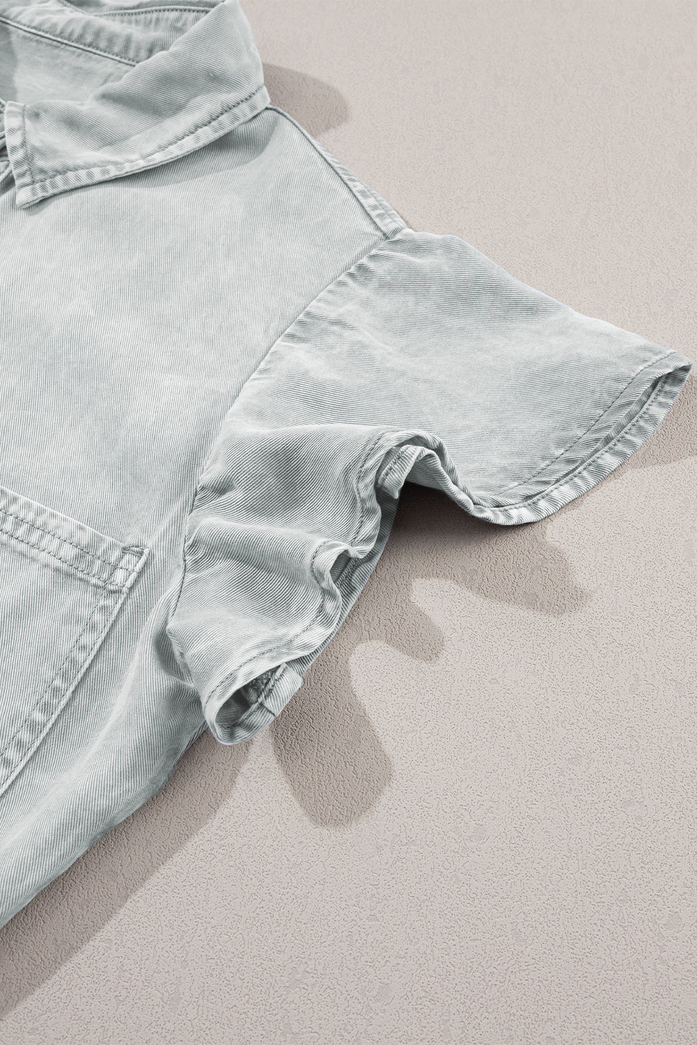 Bonbon Mineral Washed Ruffle Sleeve Tiered Chambray Dress
