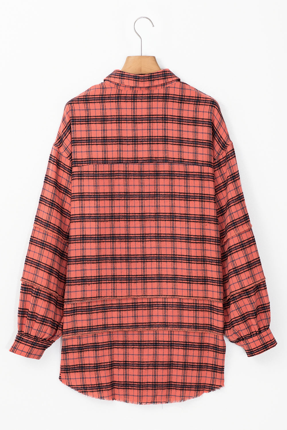 Green Plaid Long Sleeeve Side Split Distressed Hem Shirt