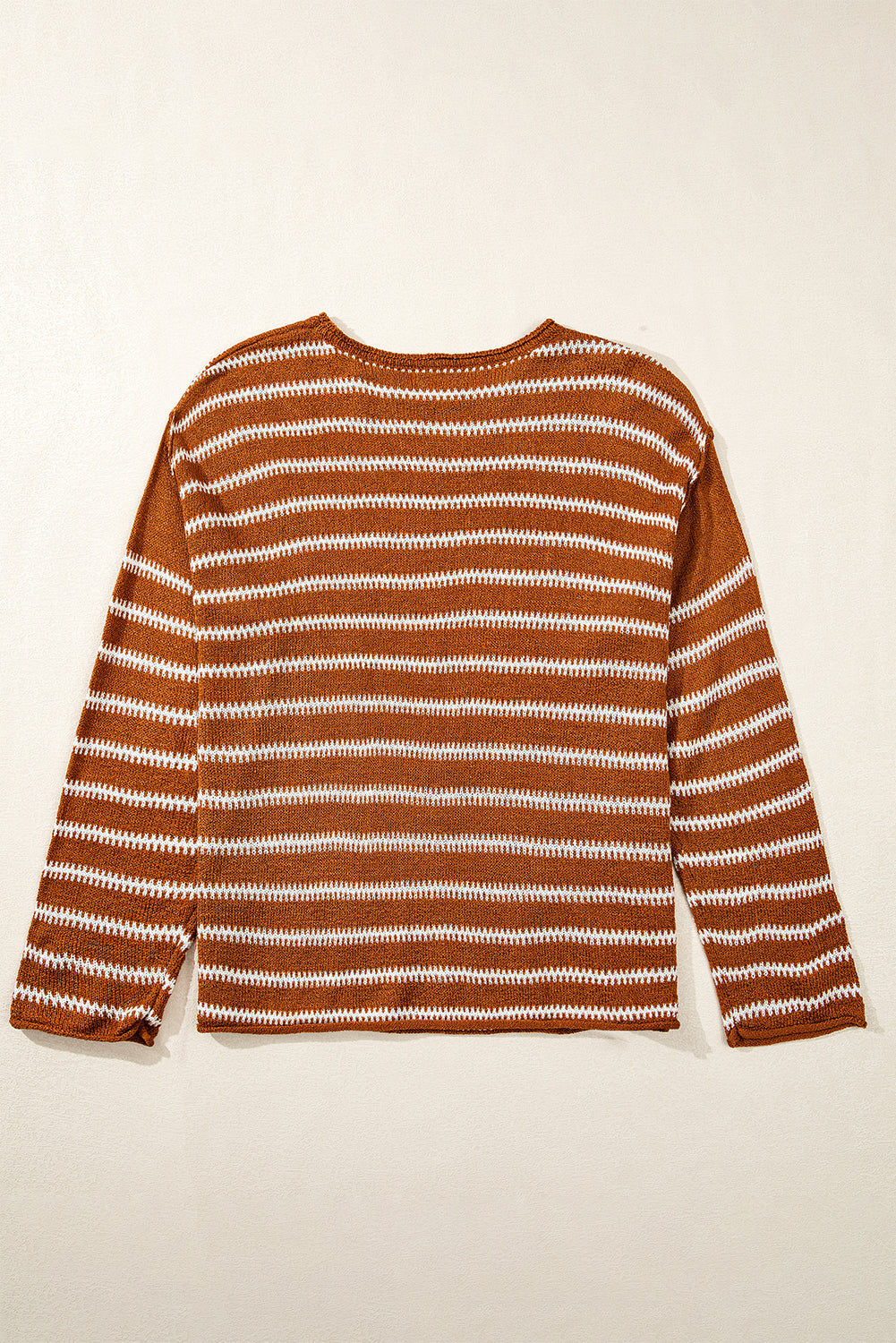 Khaki Stripe Drop Shoulder Casual Sweater