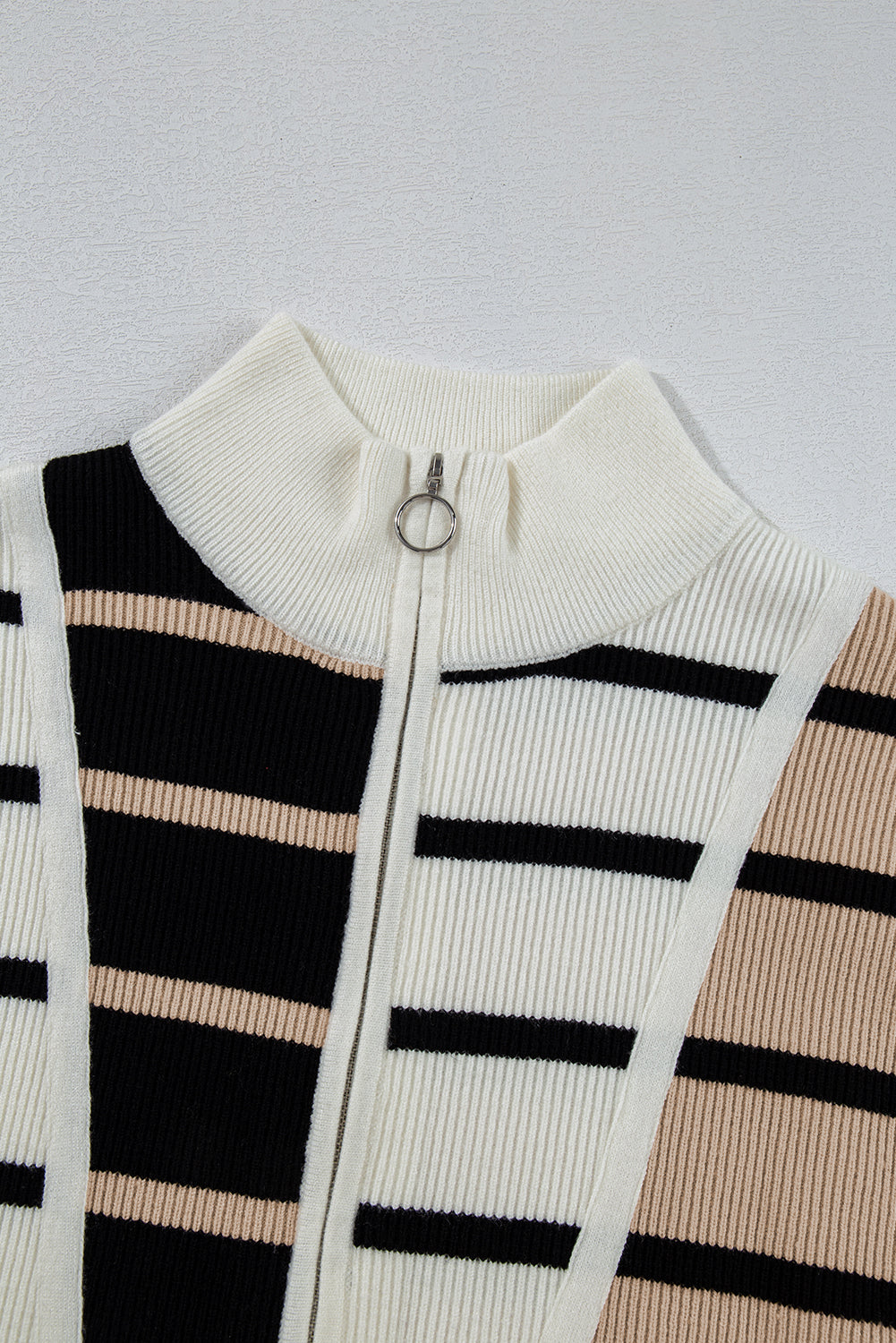 Sky Blue Stripe Colorblock Quarter Zip Collar Sweater Vest