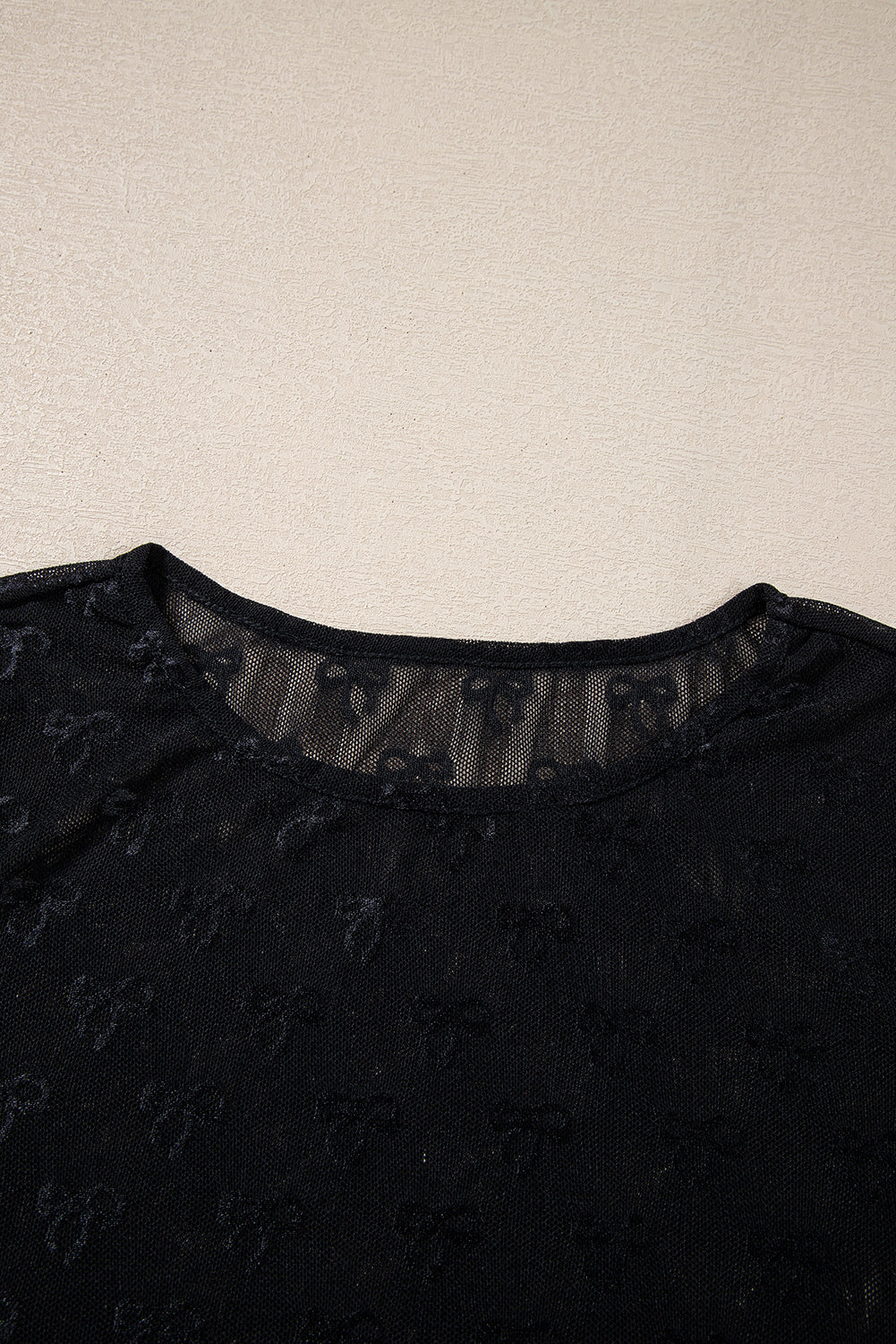White Mesh Bow Pattern Long Sleeve Top