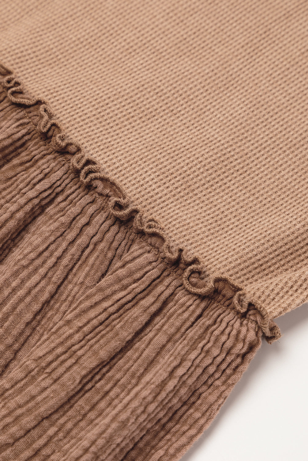 Khaki Waffle Crinkle Patchwork Frilled Flare Dress