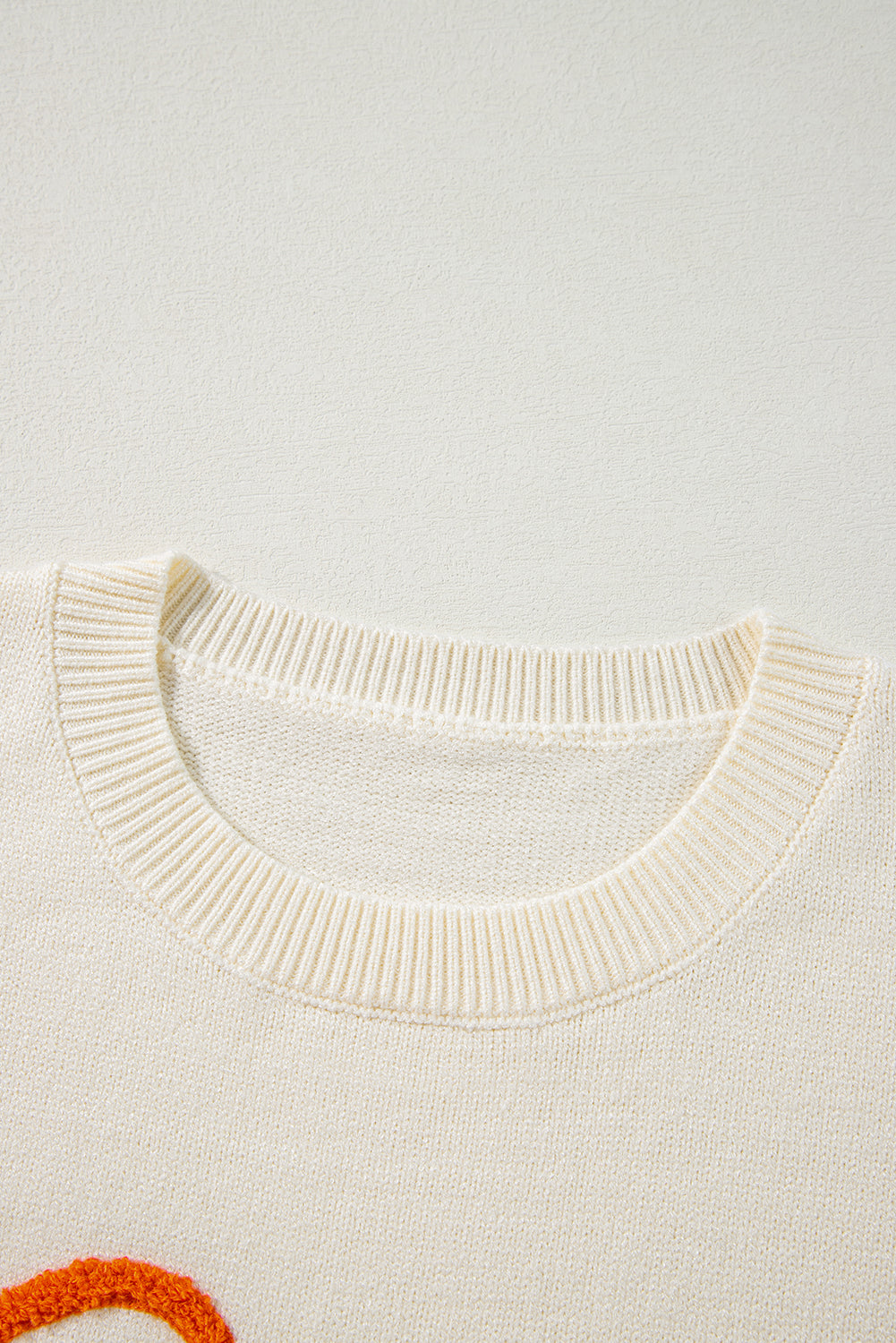 Orange Boo Knitted Pattern Ribbed Edge Drop Shoulder Sweater