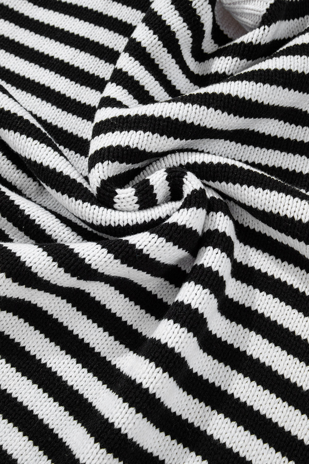 Black white Striped Drop Shoulder Bishop Sleeve Knit Sweater
