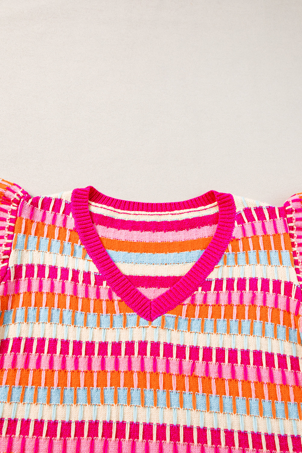 Green Multi Flutter Sleeve Knitted Sweater Top