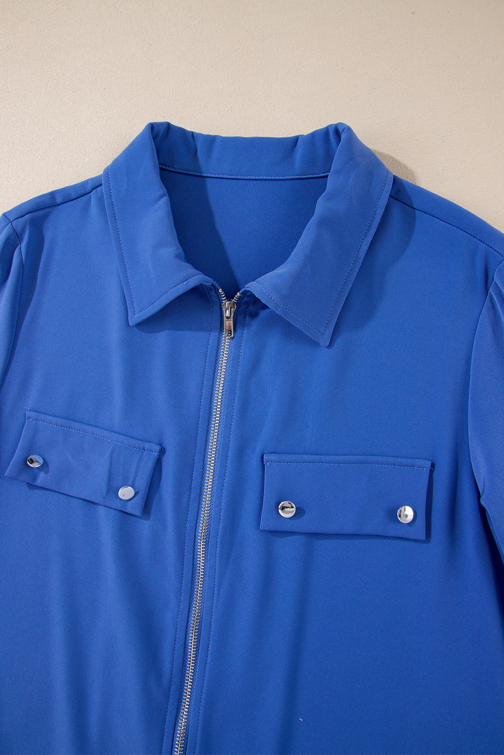 Red Dahlia Collar Tab Sleeve Zip Up Flap Detail Jacket