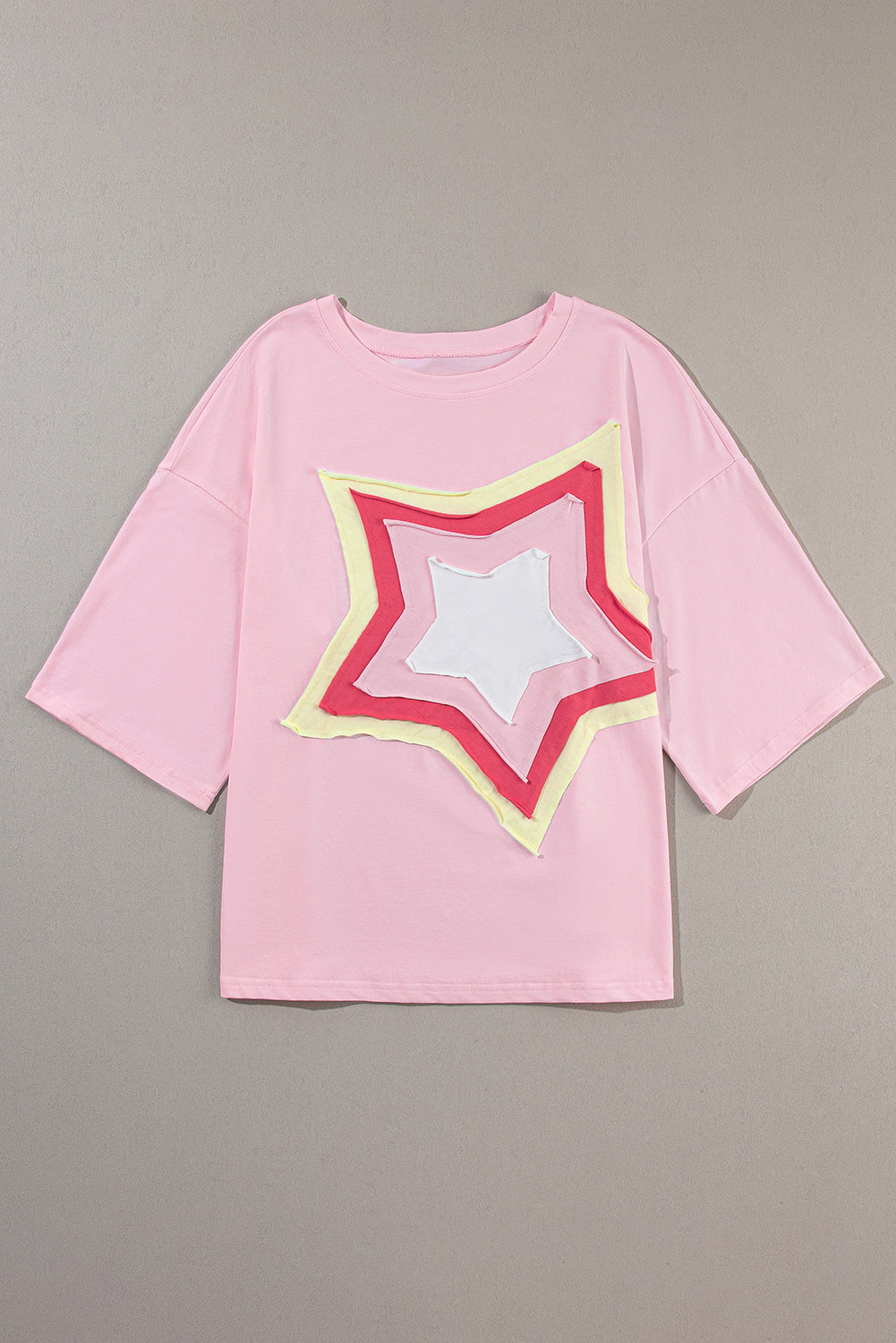 Bonbon Colorblock Star Patched Half Sleeve Oversized Tee