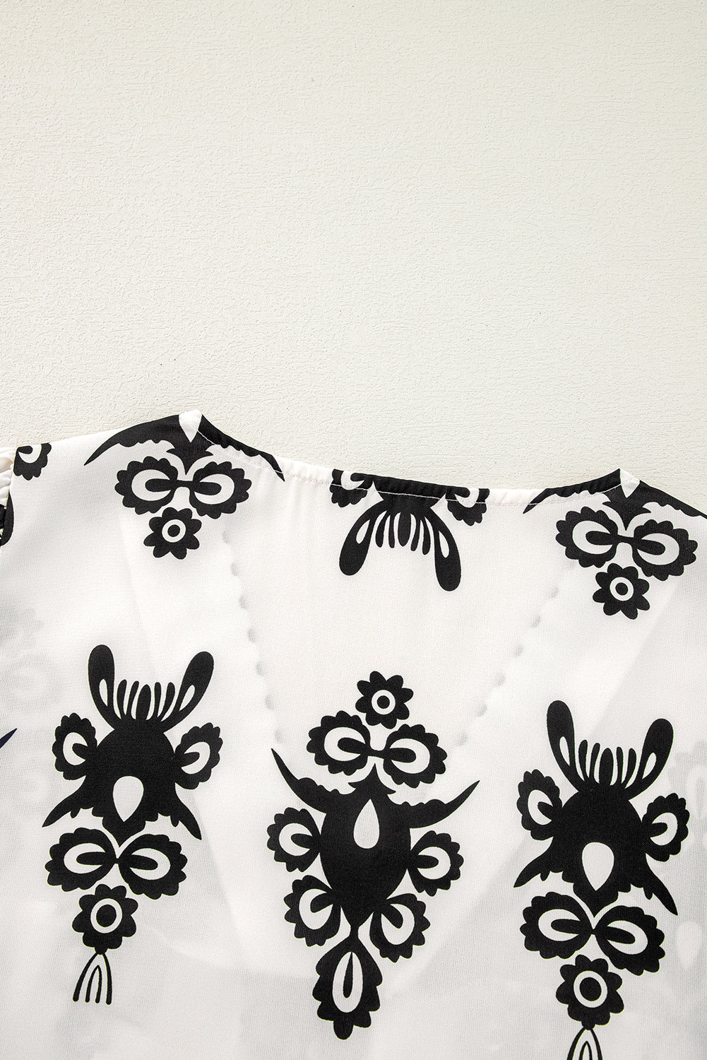 Orange Vintage Geometric Printed 3/4 Sleeve V Neck Blouse