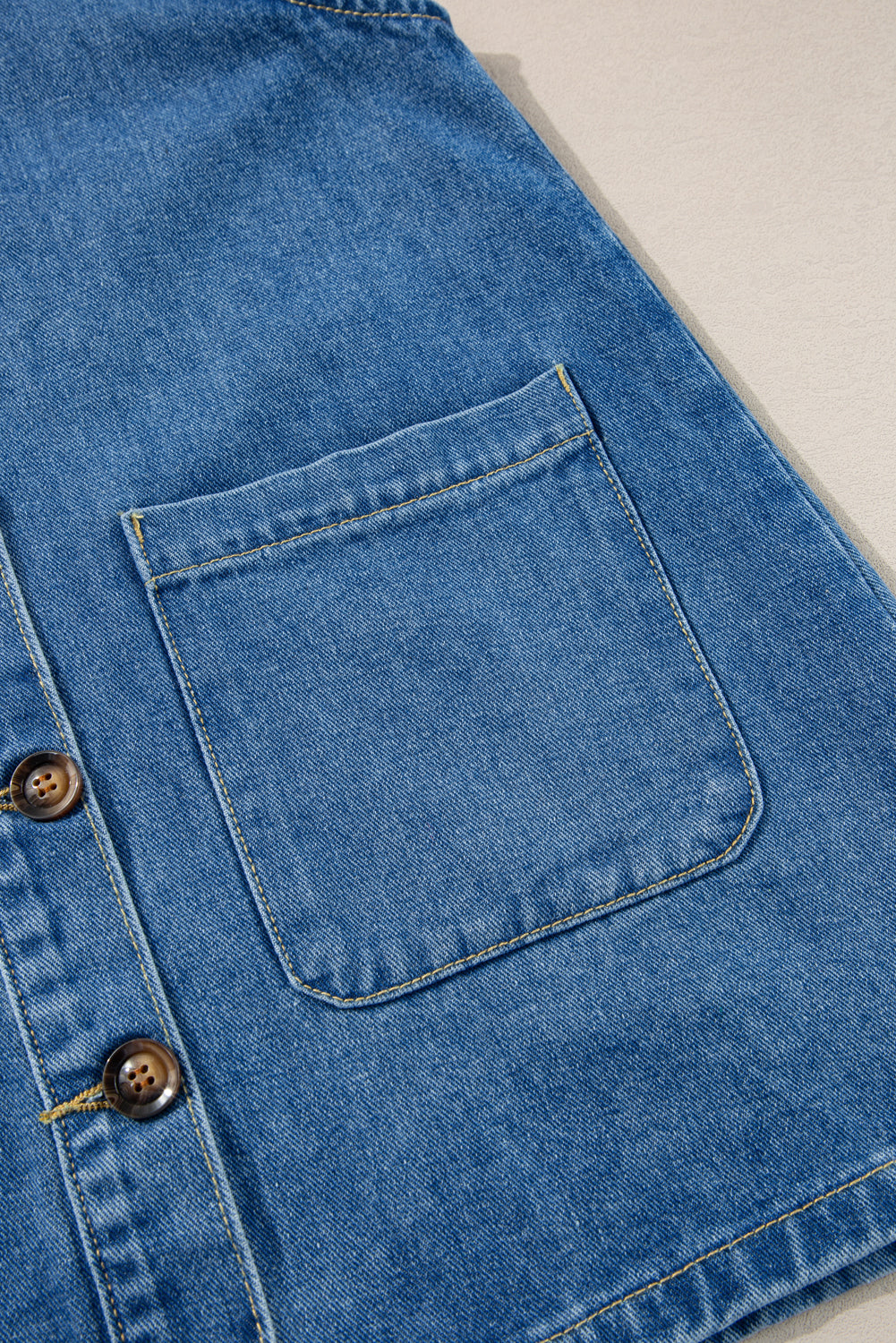 Beau Blue Wide Strap Button Front Pocketed Denim Mini Dress