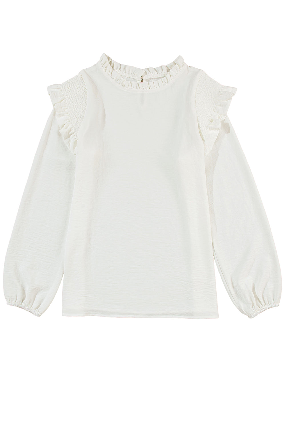 Black Frilled Neck Ruffled Trim Bubble Sleeve Blouse
