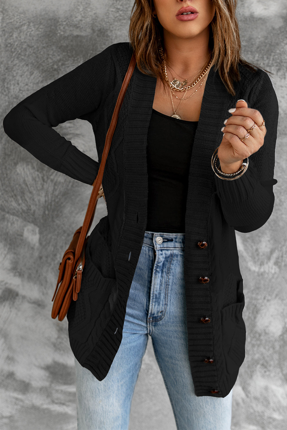 Blue Front Pocket and Buttons Closure Cardigan