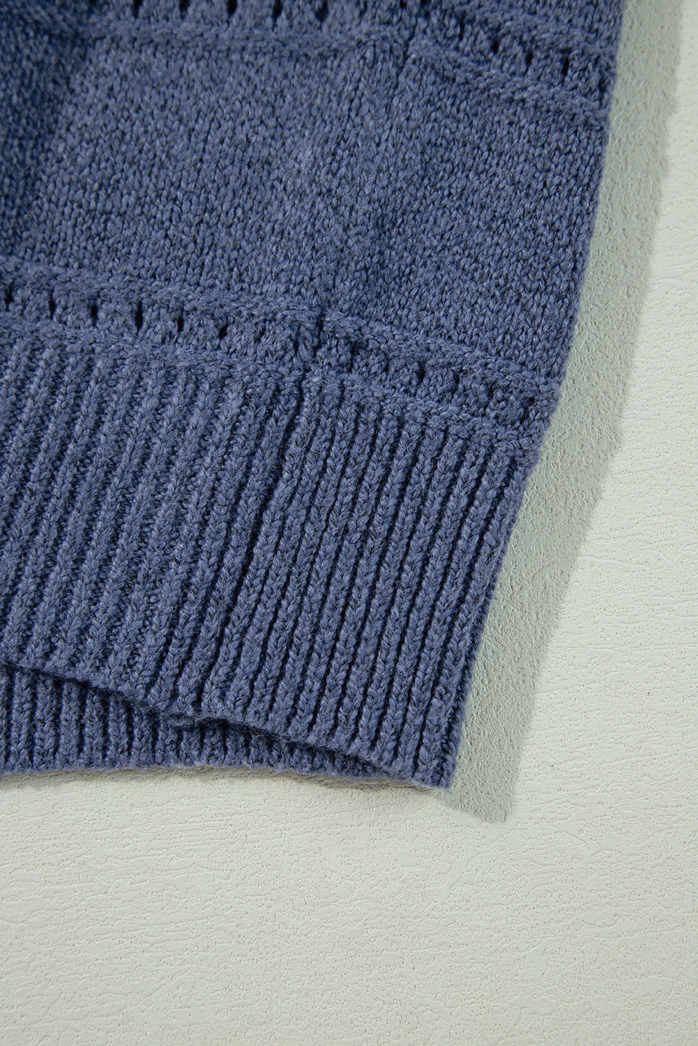 Pale Khaki Boat Neck Drop Shoulder Pointelle Knit Sweater