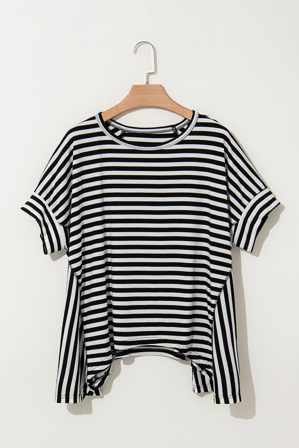 Khaki Stripe Batwing Sleeve Crewneck Oversized Top