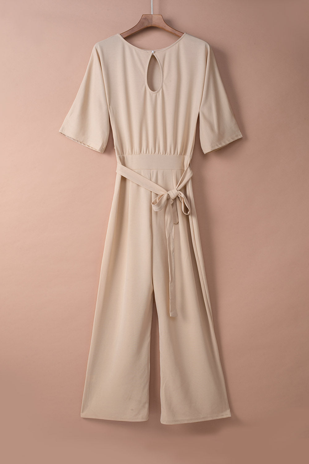 Blue Bracelet Sleeve Waist Tie Wide Leg Jumpsuit