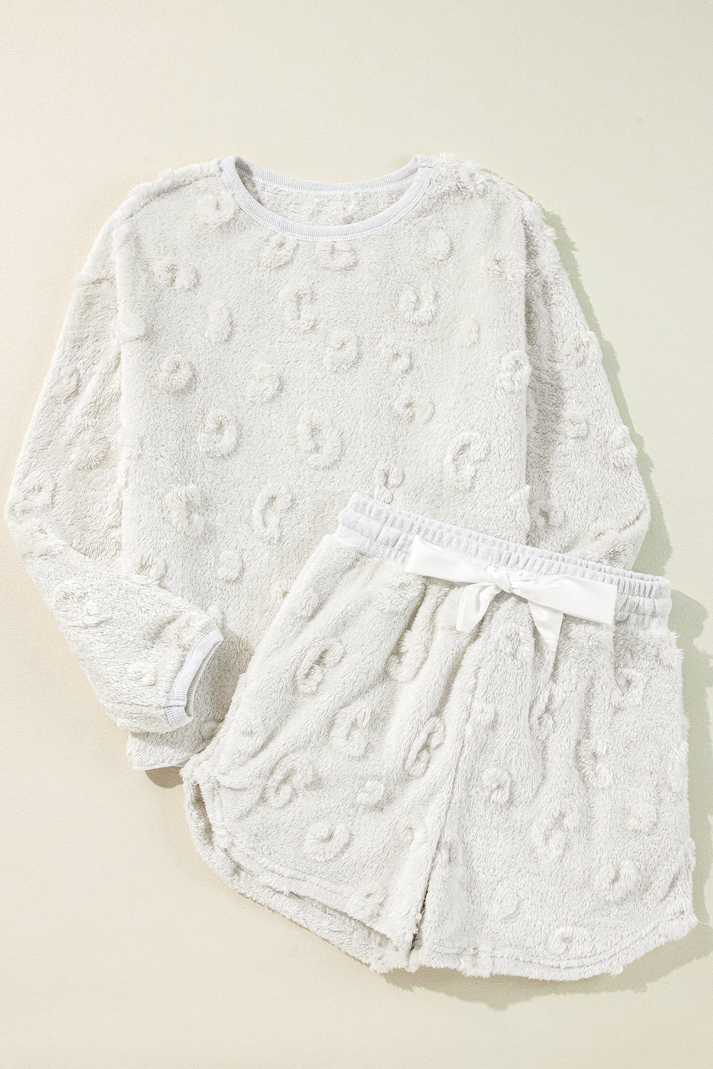 Lavendula Textured Leopard Fleece Loose Two Piece Lounge Set