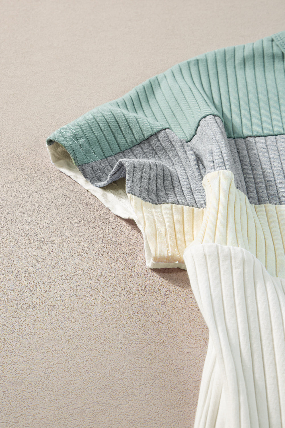 Gray Ribbed Color Block Patchwork T-shirt