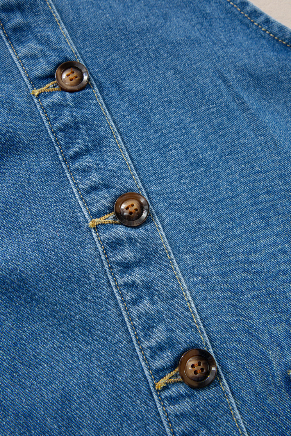 Beau Blue Wide Strap Button Front Pocketed Denim Mini Dress