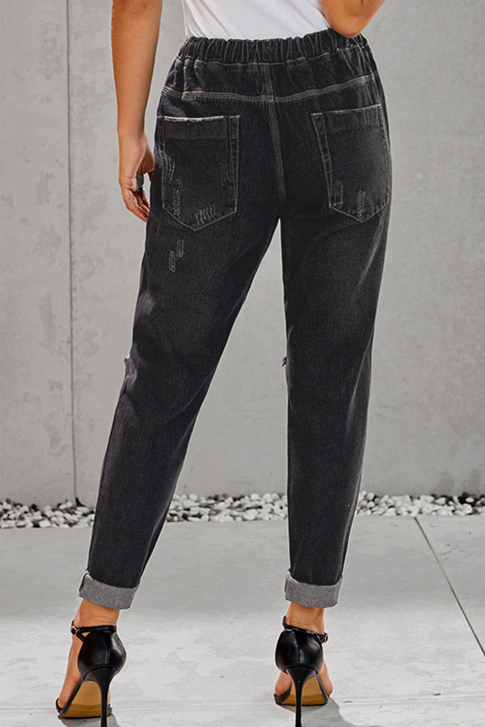 Sky Blue Gather Round Distressed Pocketed Denim Jogger