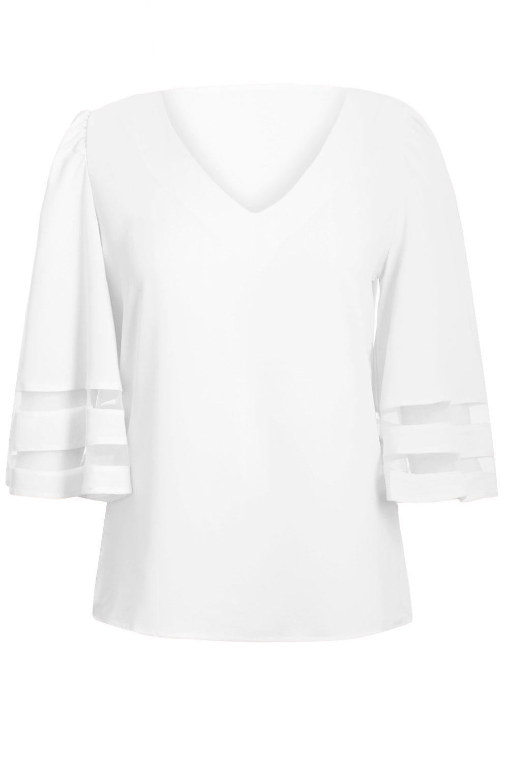 Green Flare Sleeve V Neck Loose Blouse