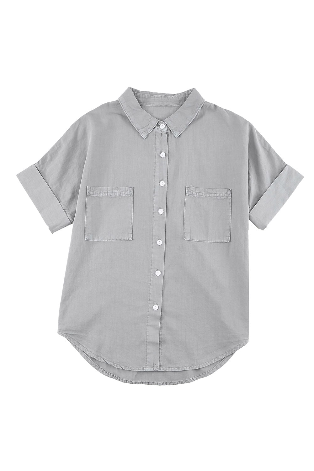 Green Turn-down Collar Short Sleeve Denim Shirt