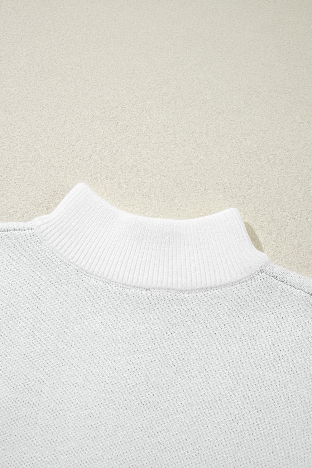 Parchment Contrast Flower Half Zipper Stand Neck Sweater