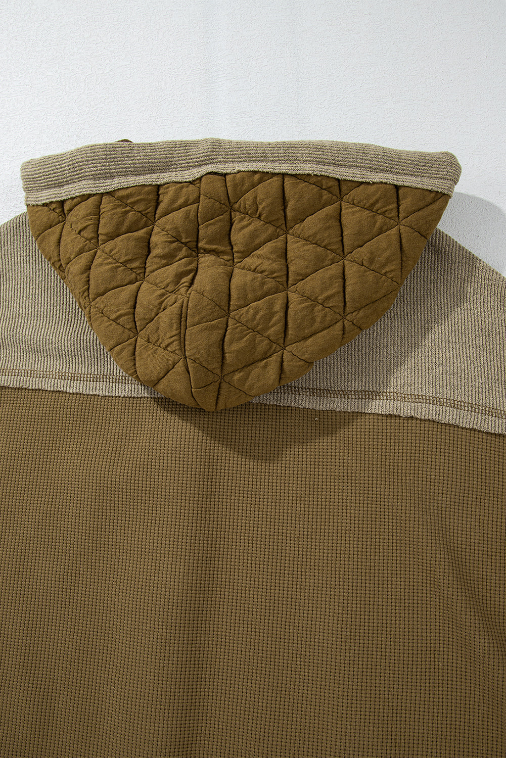 Light Blue Quilted Textured Patchwork Loose Fit Hooded Jacket