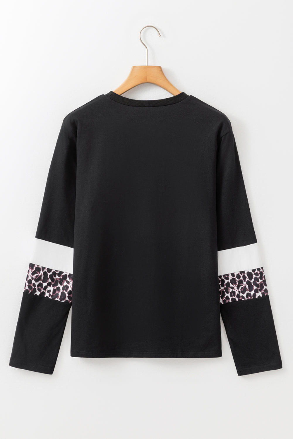 Khaki Leopard Colorblock Patchwork Crew Neck Long Sleeve Tee
