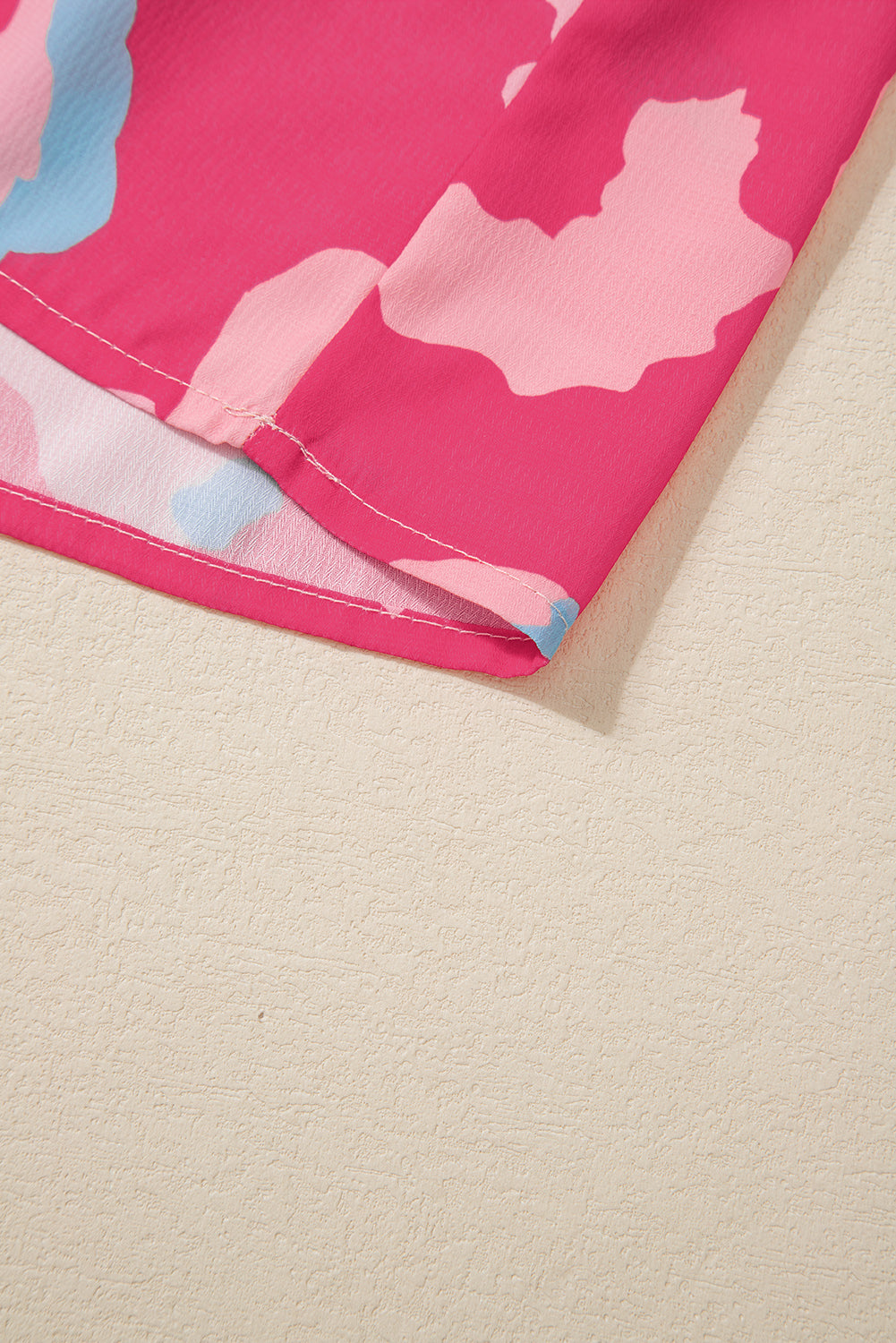 Rose Floral Print Puff Sleeve V Neck Blouse