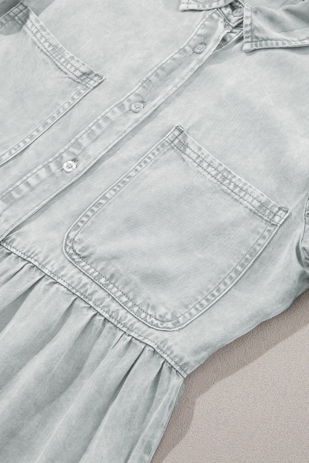 Bonbon Mineral Washed Ruffle Sleeve Tiered Chambray Dress
