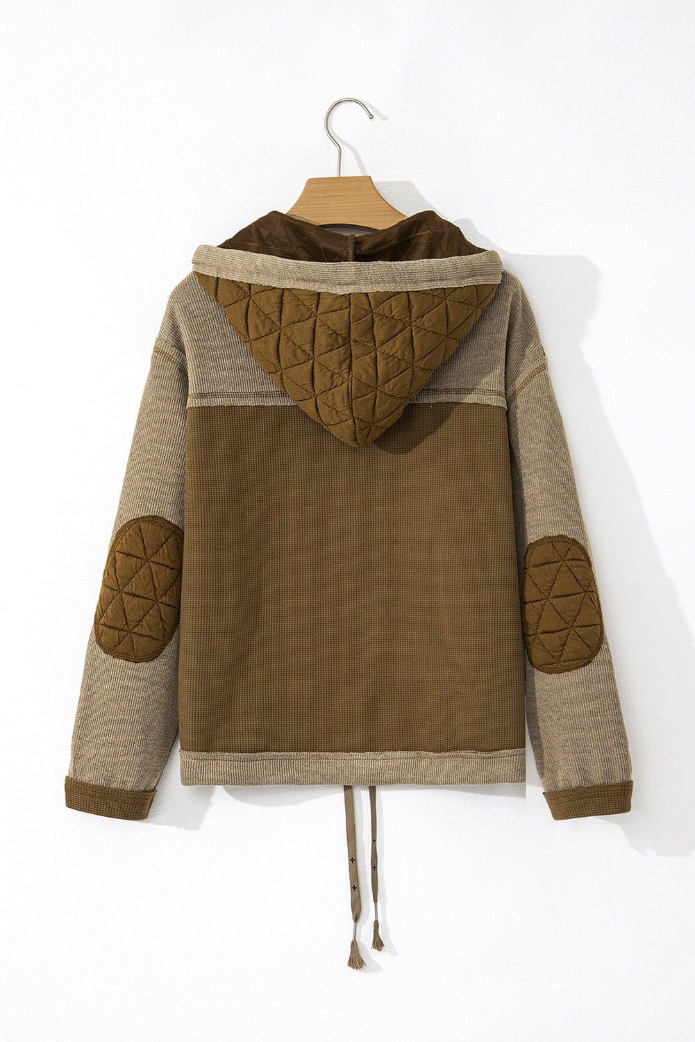 Light Blue Quilted Textured Patchwork Loose Fit Hooded Jacket