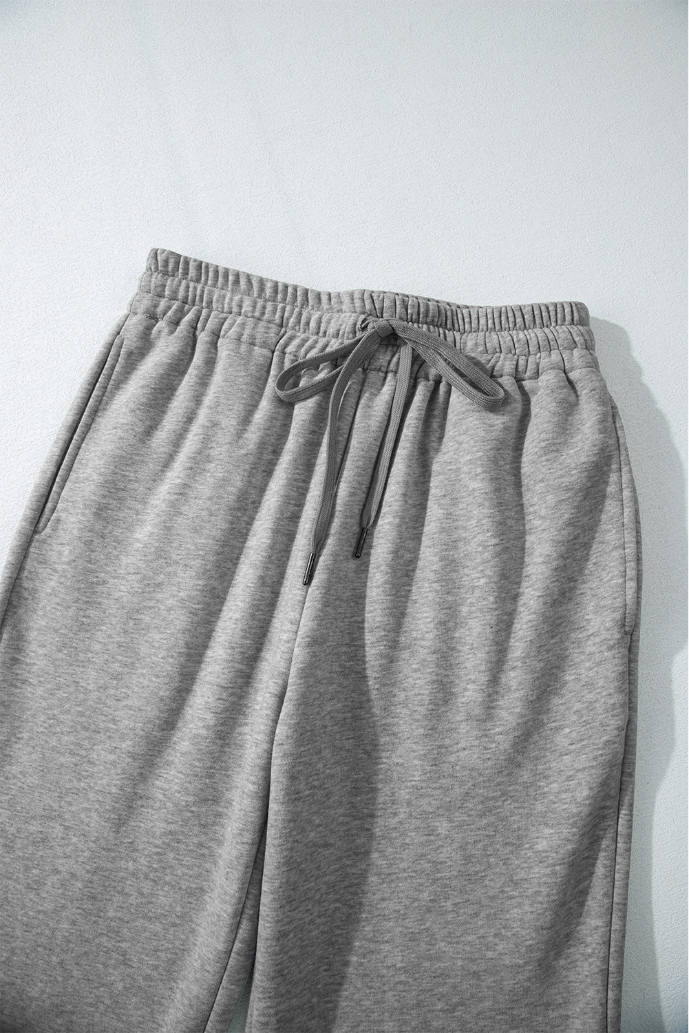 Navy Blue Solid Color Fleece Lined Drawstring Waist Casual Pants