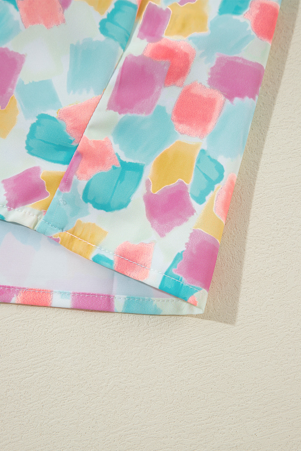 Pink Shirred Yoke Ruffled Abstract Printed Blouse