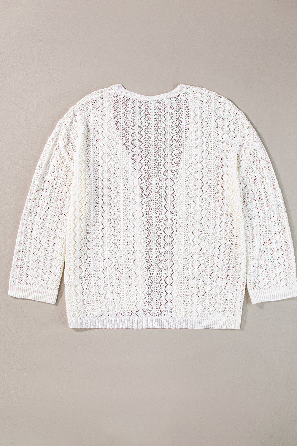 Black Hollow Out Knit Drop Shoulder Open Front Cardigan