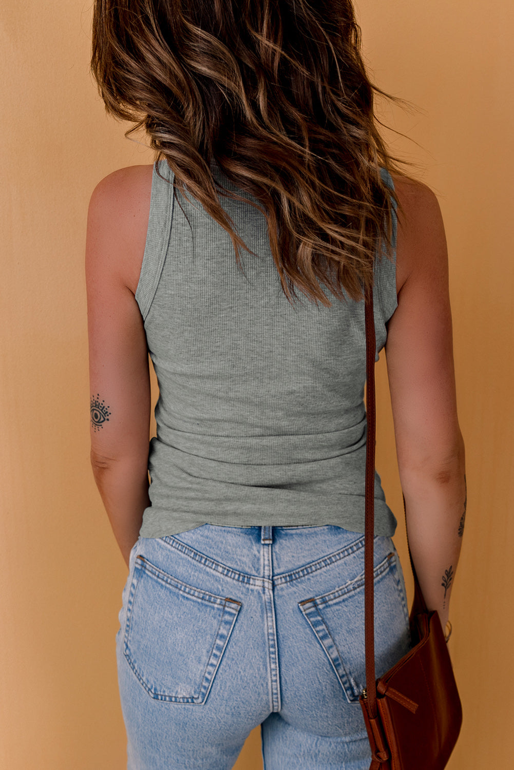 Solid White Round Neck Ribbed Tank Top