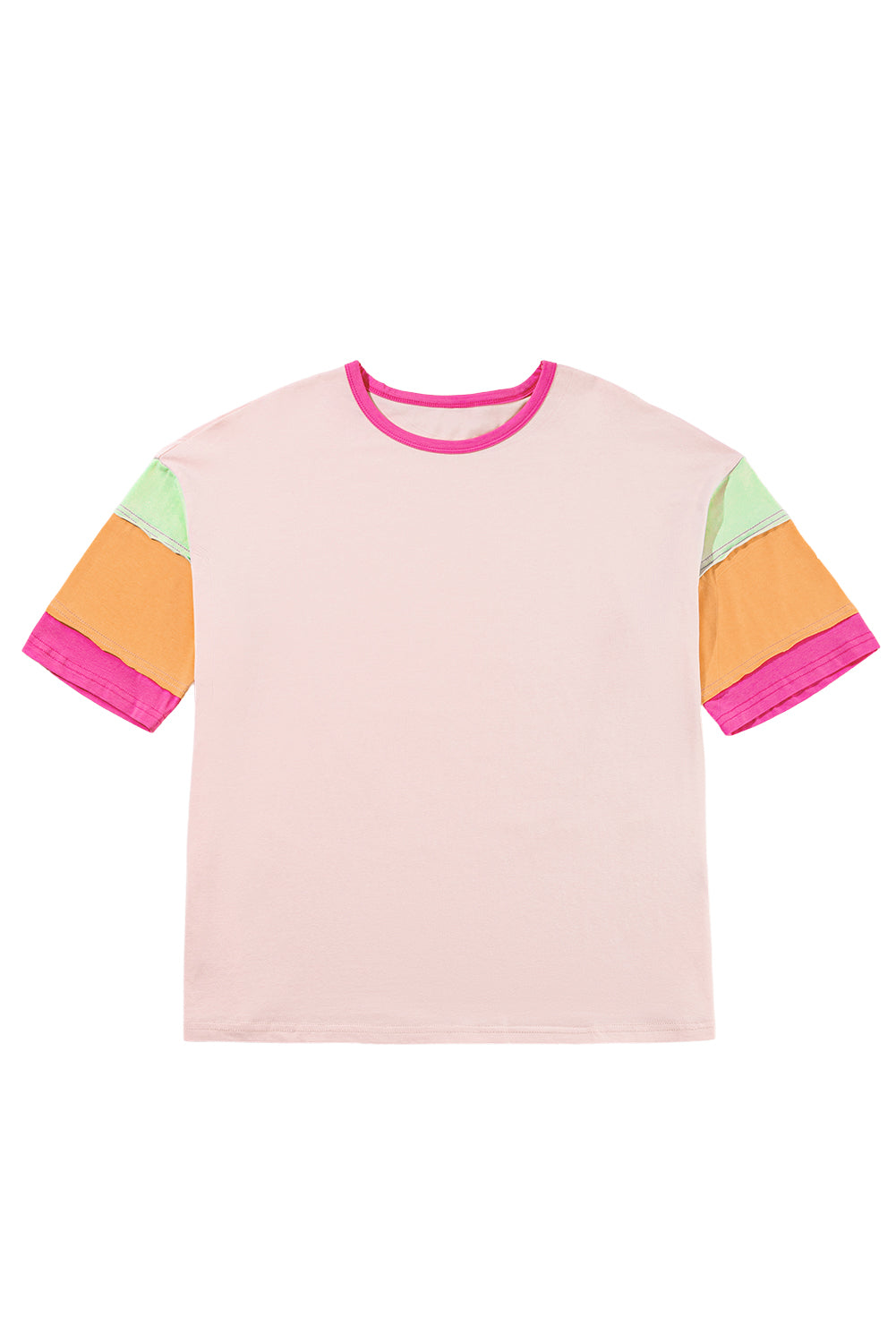 Light Blue Color Block Stitching Sleeve Round Neck Oversize Top