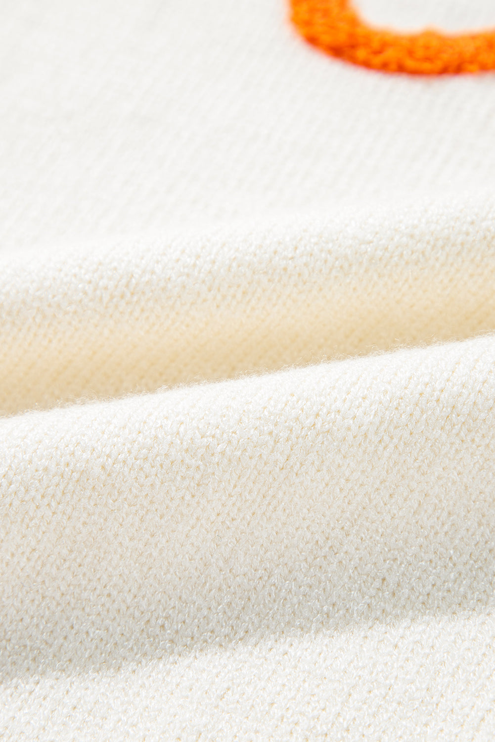 Orange Boo Knitted Pattern Ribbed Edge Drop Shoulder Sweater