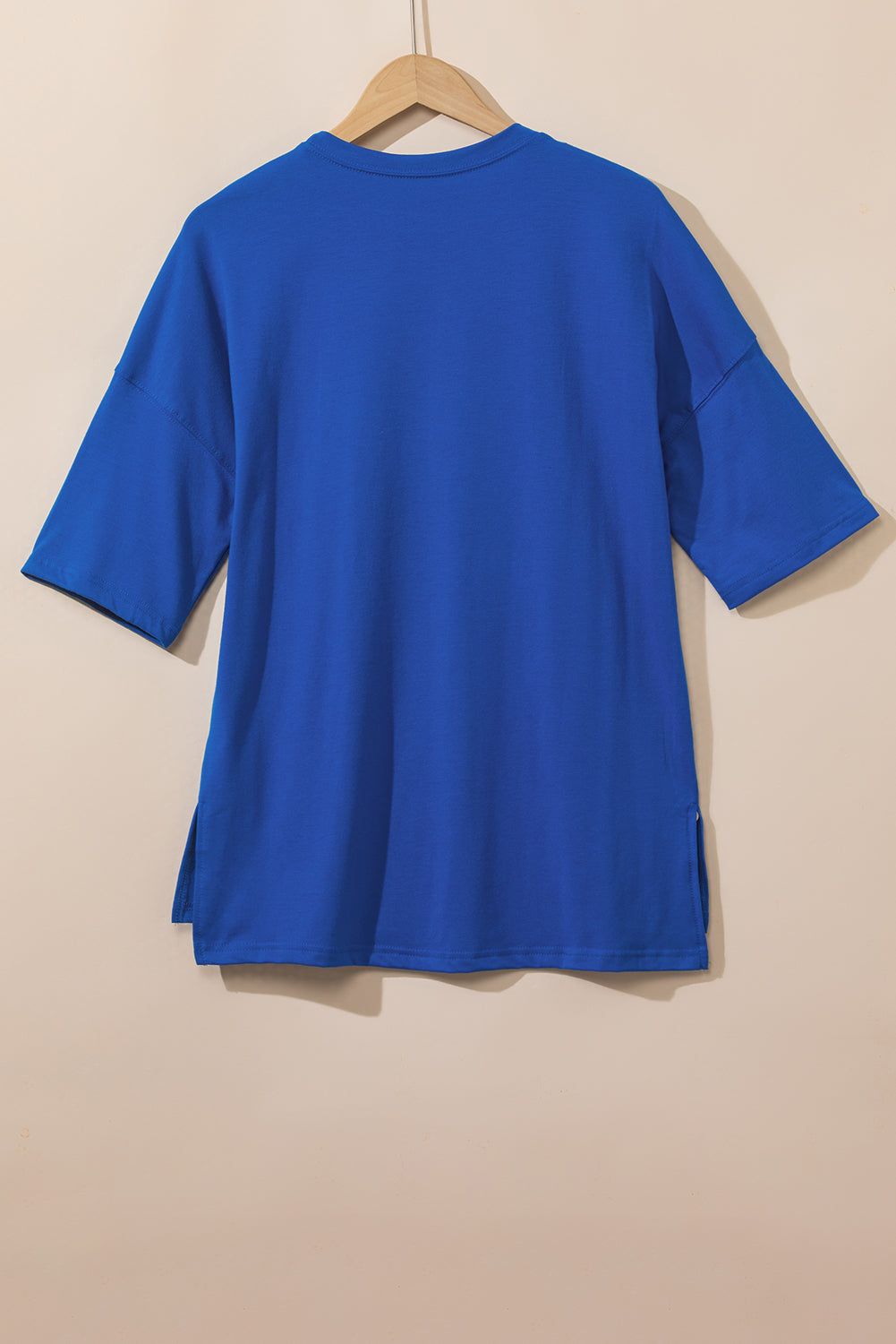 Rose Red Longline Short Sleeve Side Slit Drop Shoulder Top