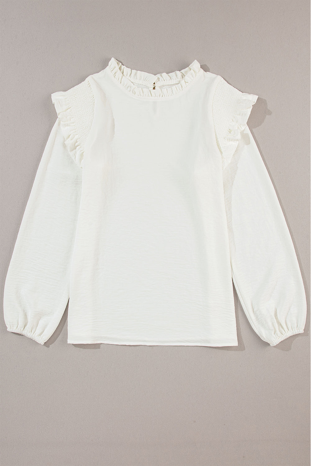 Black Frilled Neck Ruffled Trim Bubble Sleeve Blouse