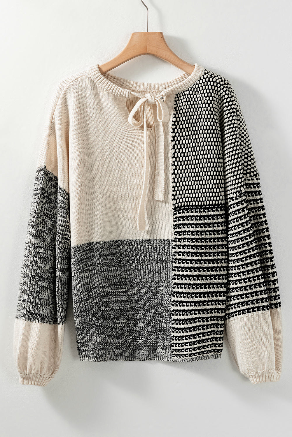 Bonbon Neutral Colorblock Tie Back Sweater