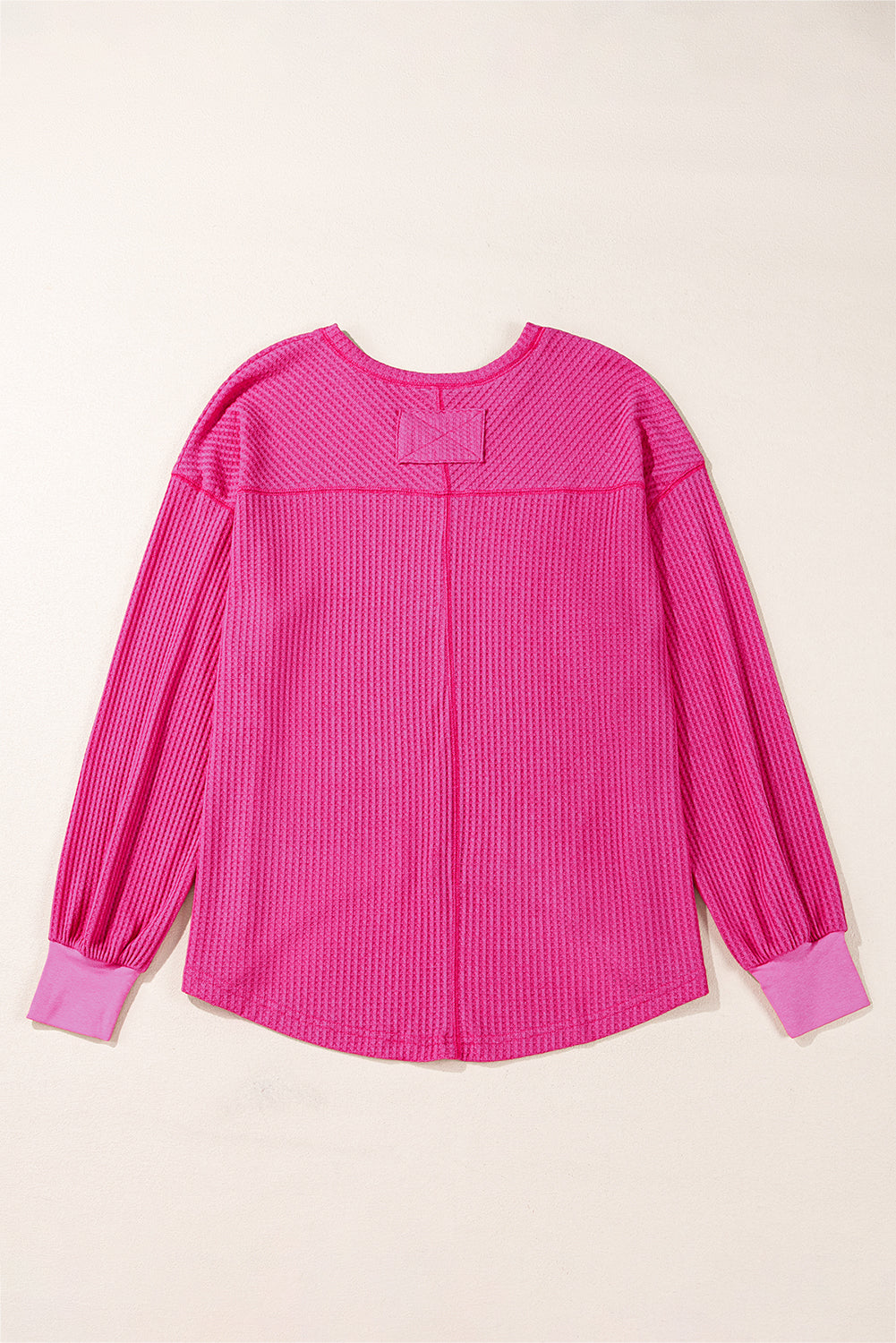 Orchid Petal Waffle V Neck Long Sleeve Drop Shoulder Loose Blouse