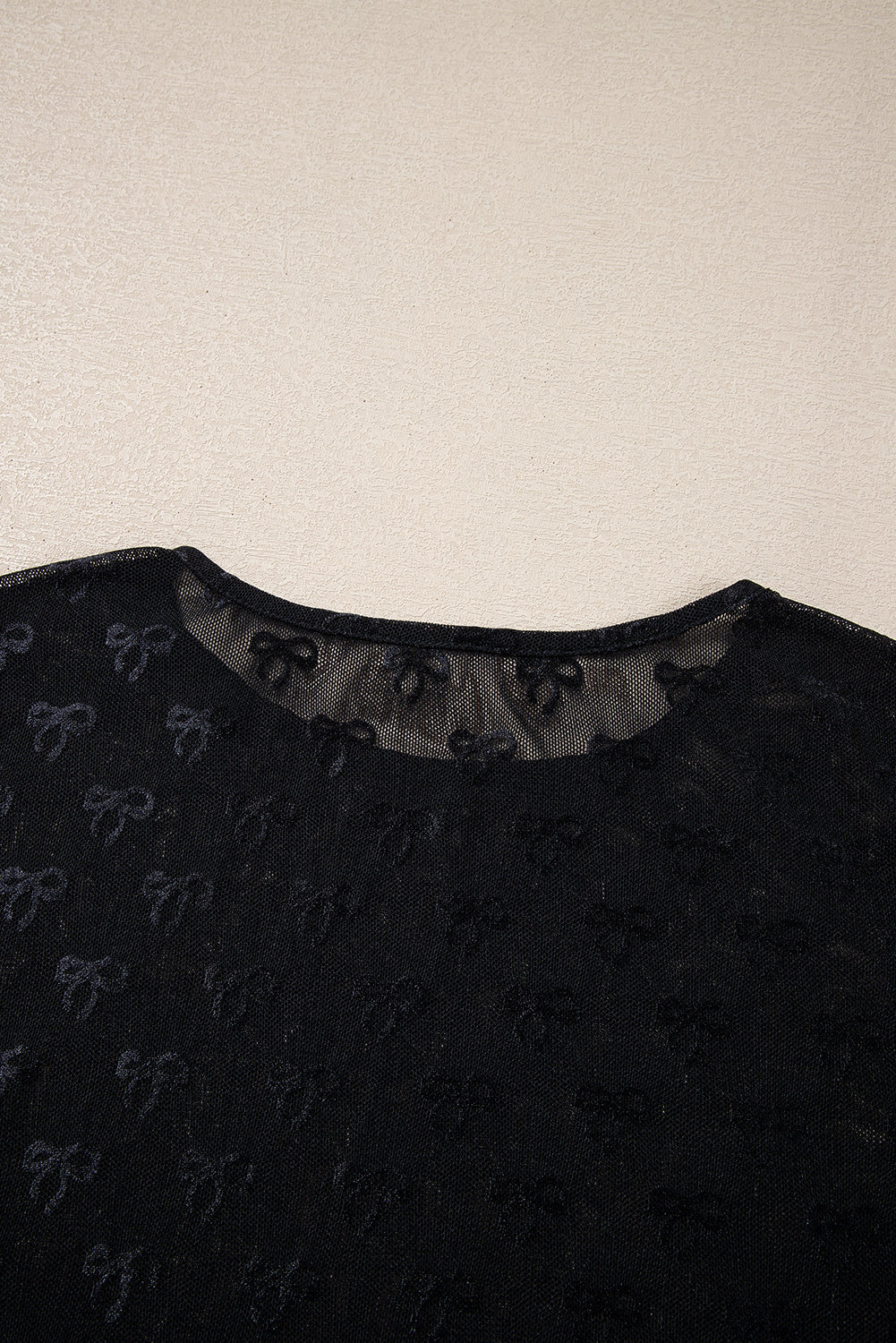 White Mesh Bow Pattern Long Sleeve Top
