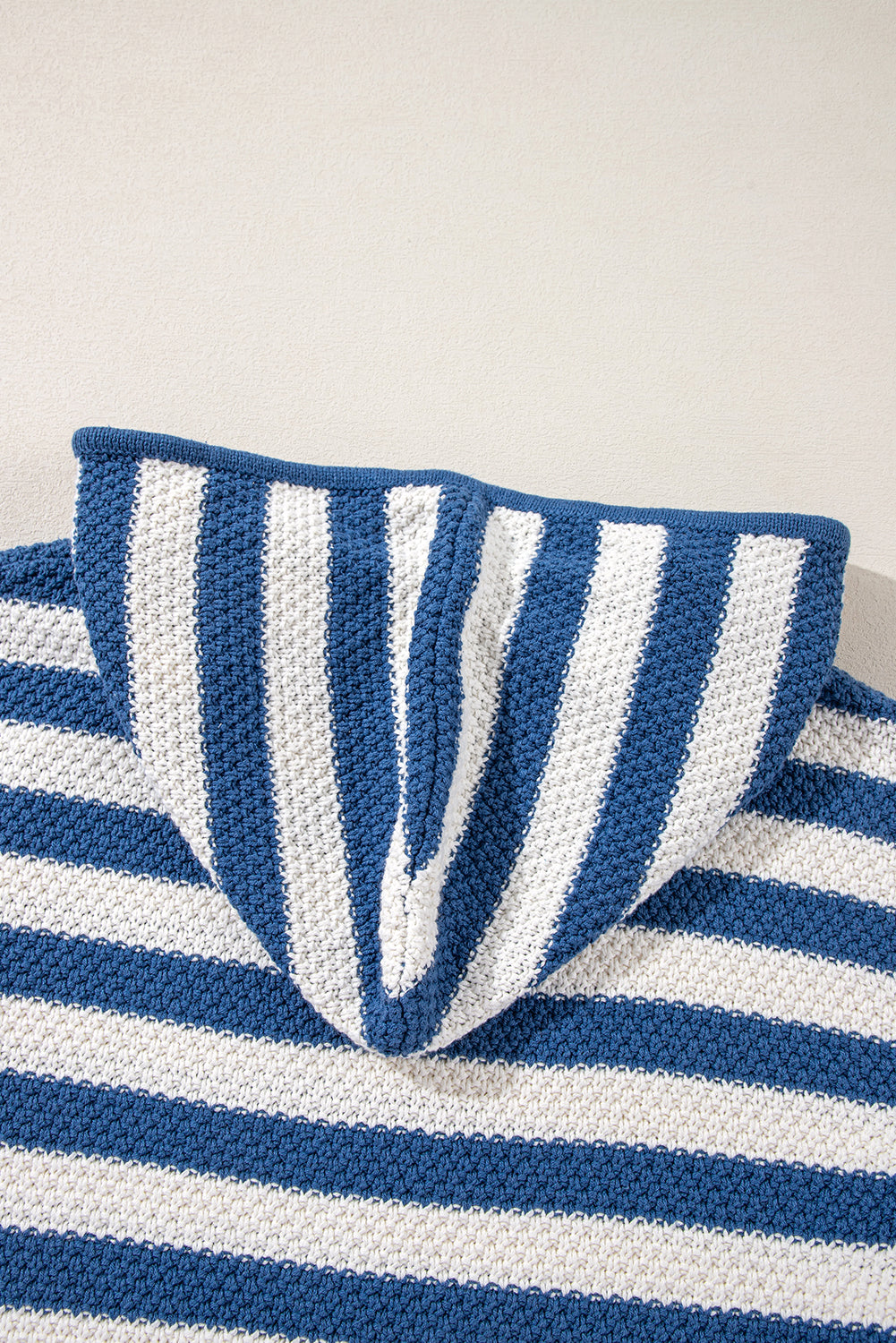White Stripe V Neck Pocketed Drawstring Hooded Sweater
