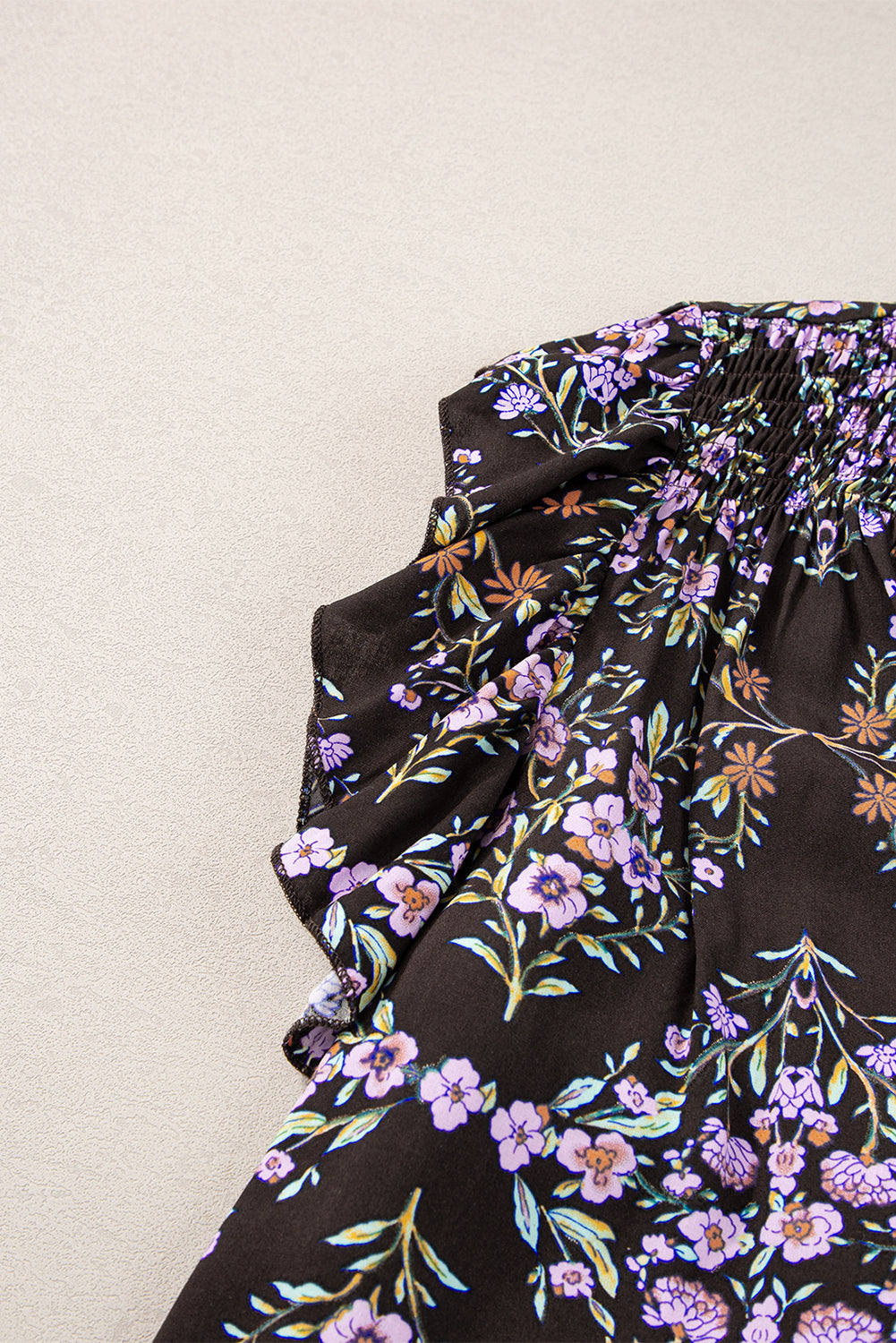 Vintage Floral Ruffle Sleeve V Neck Blouse